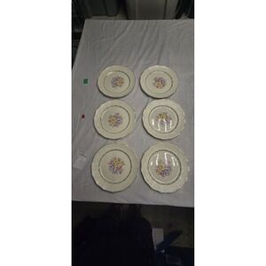 Shell Krest 22k Gold Trimmed Floral 9" Dinner Plates Set Of 6